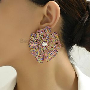 Boucles d'oreilles colorées incrustées de cristal pour femmes, Design de grande fleur, bijoux de luxe élégants à la mode, accessoires pour femmes