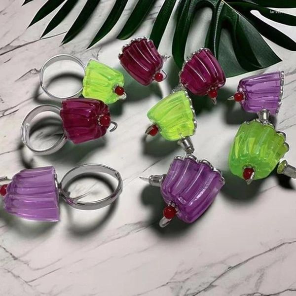 Boucles d'oreilles colorées en forme de gelée, Pudding, mignonnes et amusantes, anneaux de cerises, bijoux créatifs et personnalisés, cadeau pour femmes et filles, Y08E