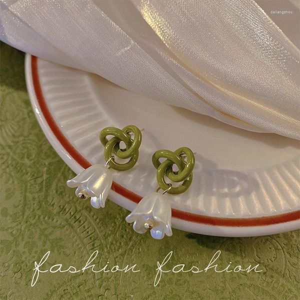 Pendientes de tuerca coloridos L 925 plata blanca bonita campana orquídea flor verde geometría temperamento para mujer joyería de niña al por mayor