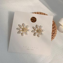 Stud -oorbellen kleurrijk l 925 sterling zilver kleine bloemvorm imitatie parel piercing oording dames minimalistische sieraden