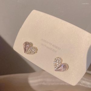 Boucles d'oreilles colorées L 925 en argent Sterling tendance coeur Zircon brillant strass pour les femmes belle fête mignonne bijoux de mode