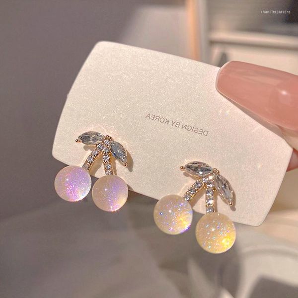 Pendientes de tuerca coloridos L llegada Color dorado coreano lujo circón geométrico forma de cereza gota para mujer chica regalos de joyería de moda