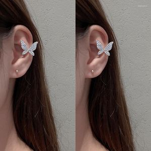 Boucles d'oreilles à tige coloré L élégant Zircon papillon forme pour femme et Clip sans trou fête fille bijoux fins cadeau