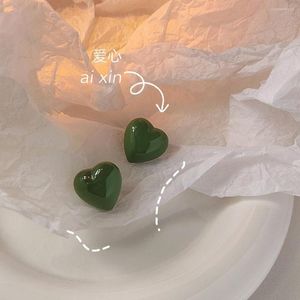 Boucles d'oreilles colorées L S925 en argent Sterling doux vert résine coeur tempérament pour les femmes mignonne fille travail mode bijoux cadeau