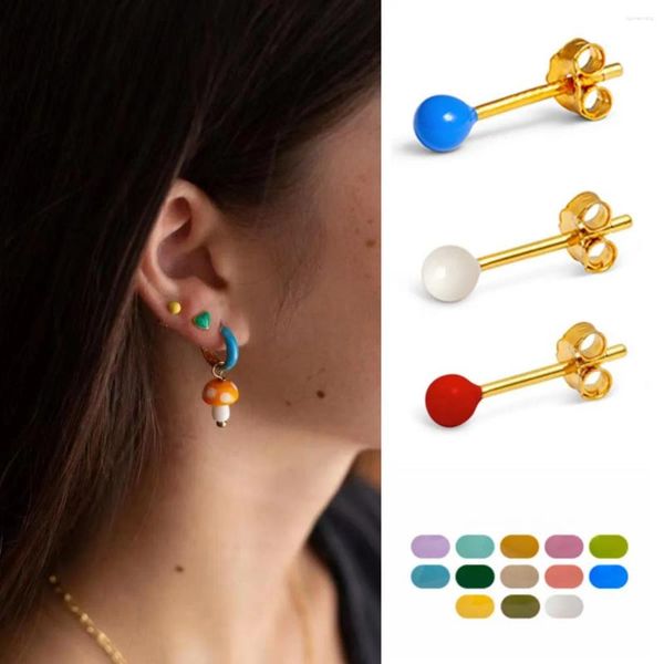 Boucles d'oreilles colorées assorties pour femmes, en argent Sterling 925, Piercing en émail, Mini clous d'oreille, bijoux cadeaux de noël