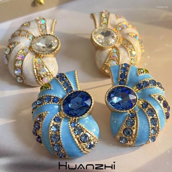 Boucles d'oreilles Colorful Resin Blue Zircon Vintage Luxury Snail Glaze Drip Metal Big For Women Girl Party Bijoux Gift Huanzhi 2024