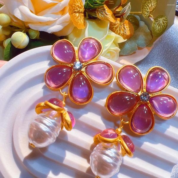 Pendientes de tuerca coloridos flor de resina perla estrella de mar tulipán geométrico para mujer joyería 2023 moda Vintage 925 agujas de plata