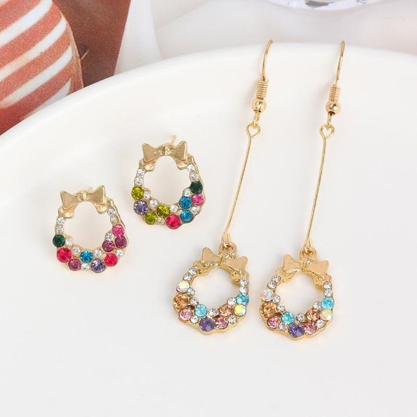 Boucles d'oreilles en strass coloré avec nœud papillon, longues pendantes pour femmes et filles, cadeaux géométriques simples et délicats en métal