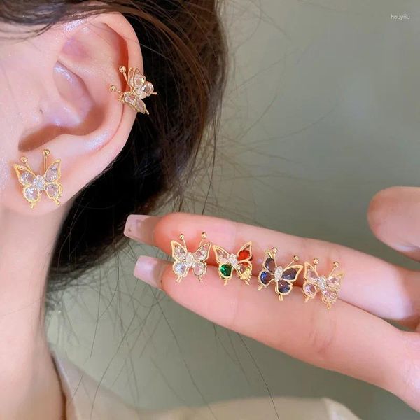 Boucles d'oreilles à goujon coloré brillant zircon papillon femmes filles mode délicat des clips de cartilage de l'oreille fausse boucle d'oreille non perçante