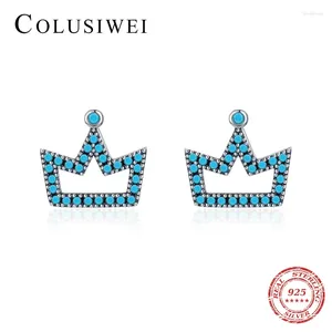 Stud -oorbellen Colusiwei trendy turquoise kroon oor pin real 925 sterling zilvergroen voor vrouwen bruiloftsbetrokkenheid fijne sieraden