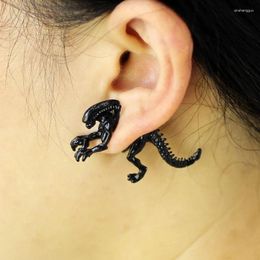 Boucles d'oreilles Cool Alien en émail noir pour femmes, Piercing d'oreille 3D, dinosaure effrayant, bijoux cadeaux