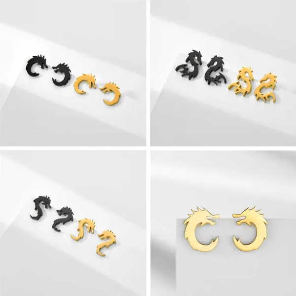 Boucles d'oreilles à clous en acier inoxydable, motif Dragon chinois Cool, Mini pour femmes et hommes, couleur or et noir