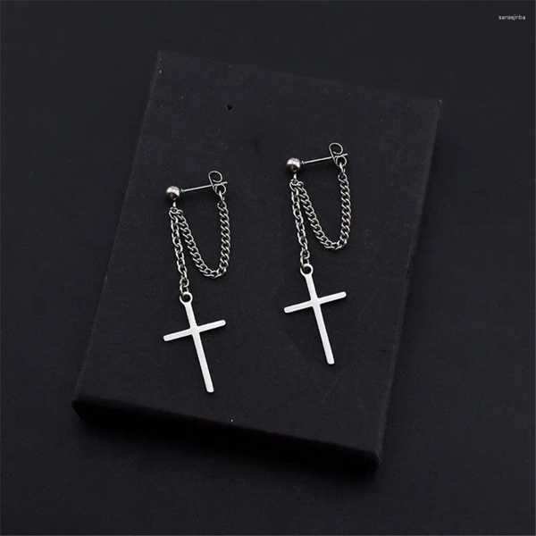 Boucles d'oreilles Cool Cross Chain Style Gothique Plaqué Argent Boucle D'oreille Clips D'oreille Dark Street Femmes Hommes Pas De Bijoux Punk Percés Cadeau