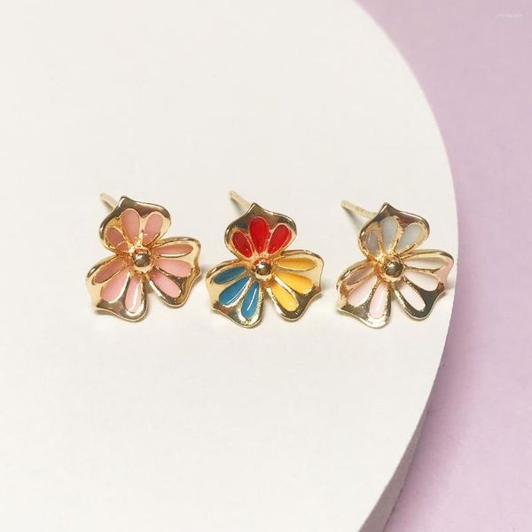 Boucles d'oreilles en cuivre recouvert de cuivre 14K fleur en or Sterling 925 broche en argent pour les femmes couleur préservant 12mm bijoux d'oreille bricolage