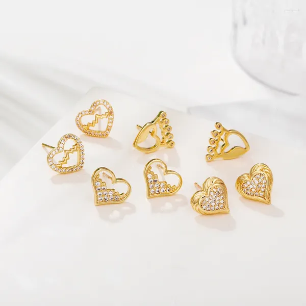 Pendientes de tuerca para mujer, Piercing de Color dorado y cobre, Circonia cúbica, pendiente de corazón de serpiente, joyería para chica, regalo de fiesta