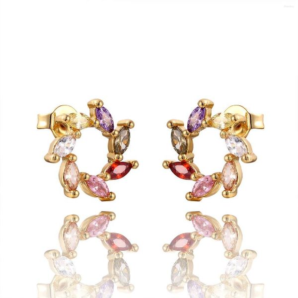 Boucles d'Oreilles Cuivre Micro Incrustation Couleur Zircon Fleur Galvanoplastie Usine Ventes Directes