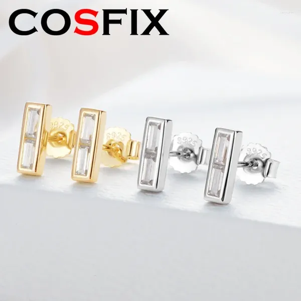 Boucles d'oreilles COSFIX 2024 véritable Moissanite rectangulaire coupe émeraude 2 4mm Original 925 en argent Sterling bijoux en gros pour les femmes