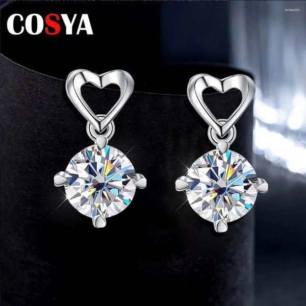 Boucles d'oreilles Cosya 1 carat D Color Moisanite Classics Love 925 Sterling Silver for Women Sparkling Wedding Fine Bijoux
