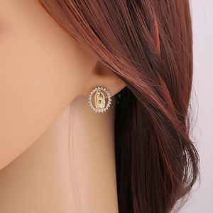 Boucles d'oreilles Cottvo1 paire ovale vierge marie couleur or cuivre zircon cubique pour femmes catholique oreille goujons bijoux