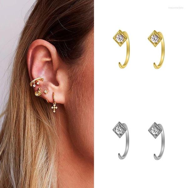 Pendientes de tachuelas de oro plateado cremoso llenado para mujeres anillos de orejas cuadradas pequeñas Cz Oreños de circón Joyas Pendientes Al por mayor