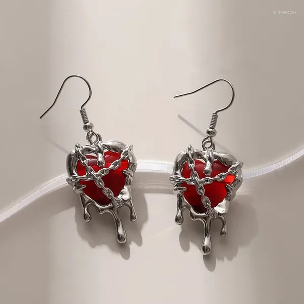 Pendientes de tuerca con forma de corazón creativo y encarcelado, amor de Lava, estilo Punk sangriento para mujer, moda negra oscura, venta al por mayor