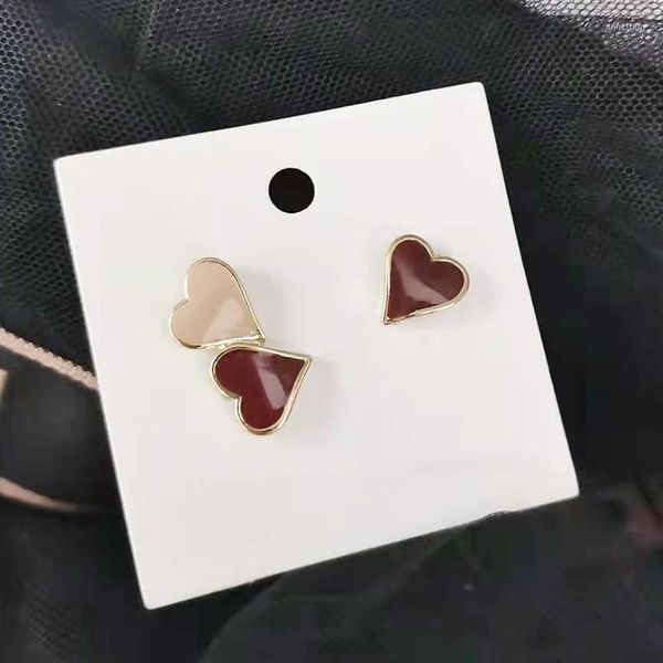 Boucles d'oreilles à tige créative asymétrique en forme de coeur romantique fête de mariage coeur rouge mode mignon bijoux fille cadeau