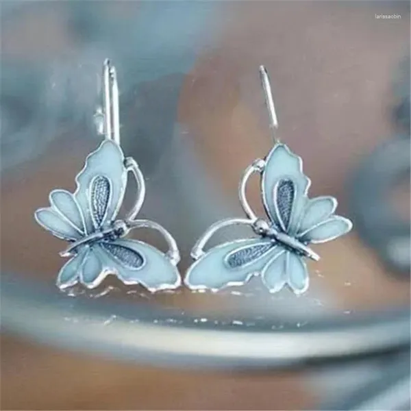 Boucles d'oreilles Creative Blue papillon lumineux Couleur en argent Couleur d'oreille Hook Nightclub Bijoux pour femmes