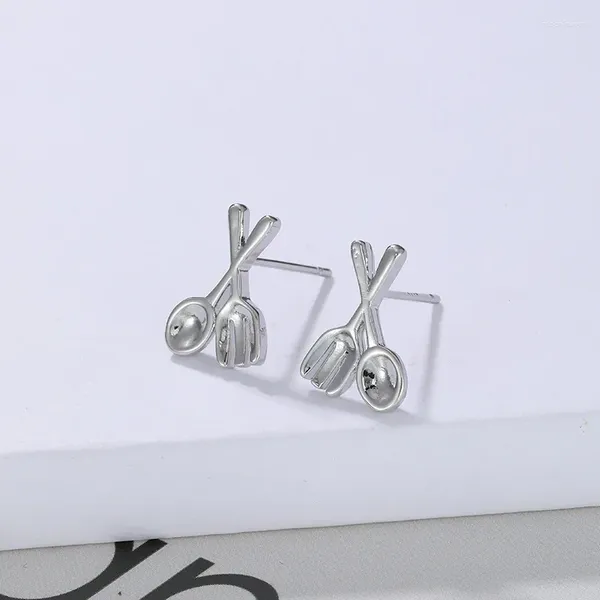 Boucles d'oreilles créatives et amusantes, fourchettes, cuillères, Mini petites pour femmes et hommes, mignon, couleur argent, vaisselle, bijoux W485