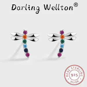 Boucles d'oreilles créatives série arc-en-ciel, petite abeille, diamant rond pour femmes, bijoux originaux en argent Sterling, cadeau d'anniversaire