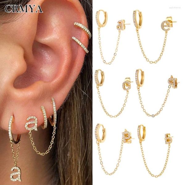 Pendientes de tuerca CRMYA, 1 pieza, Color dorado, inicial para mujer, circonita CZ, letra A-z, aro de cadena conectado, joyería 2024, venta al por mayor