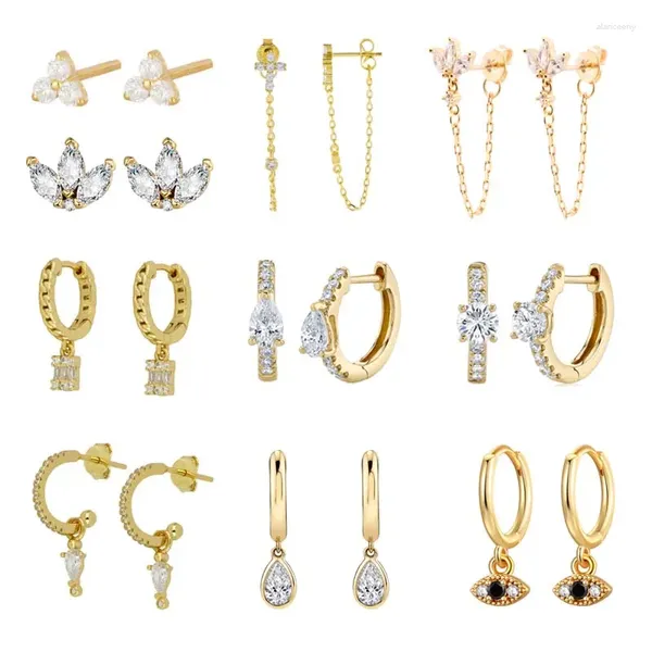 Pendientes CRMYA chapados en oro Higgle orejera grande CZ Zircon aro coreano para mujeres cuelgan gota pendiente joyería al por mayor