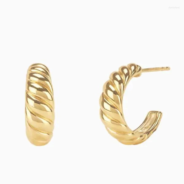 Boucles d'oreilles Croissant petit cerceau en C en acier inoxydable pour femmes, plaqué or, mode minimaliste en forme de corde 2024