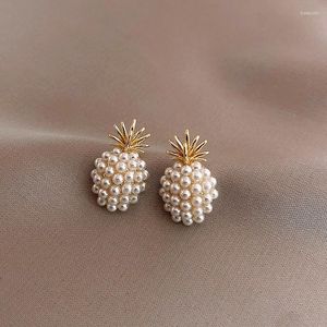 Boucles d'oreilles croix Imitation perle, élégantes, tempérament Simple, coréen, doux, fleur d'ananas, bijoux de mariage délicats