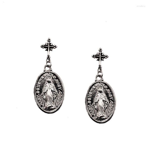 Pendientes de tuerca con escultura de cabeza de Jesús cruzada para mujer, joyería de moda Punk europea, americana, japonesa y coreana