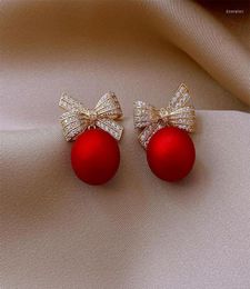 Boucles d'oreilles étalon-nœud de nœud arc pour femmes fleurs de cerise perlé ramine rose rouge girls fêtard de Noël bijoux de Noël 8221254