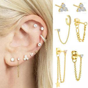 Stud Pendientes Crystal CZ Pendiente Cadena Borla Piercing Para Mujeres Chapado en oro Zircon Ear Cuff Studs Joyería de moda Brincos
