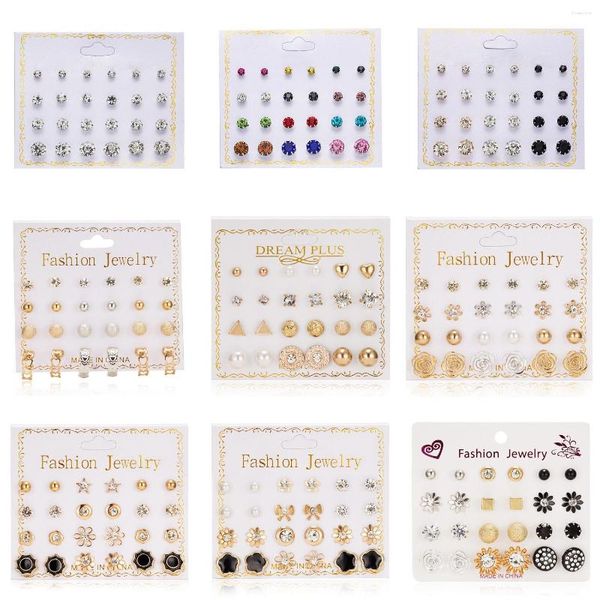 Boucles d'oreilles à tige cristal Zircon mixte strass alliage fleurs lune coeur amant étoile oreille ensemble Piercing métal dame boucles d'oreilles ensembles