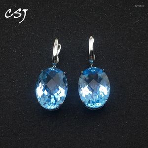 Boucles d'oreilles CSJ Big Stone 32Ct Natural Sky Blue Topaz 925 Silver Silver Bijoux pour les femmes Gift Engagement de mariage