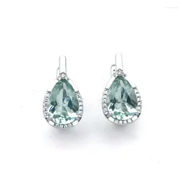 Boucles d'oreilles CSJ Elegant Elegant Natural Green Amethyst Earring Sterling 925 Silver Pear 8 12 Coupez 10 mm 5CT Fine Bijoux For Women Lady Party Gift