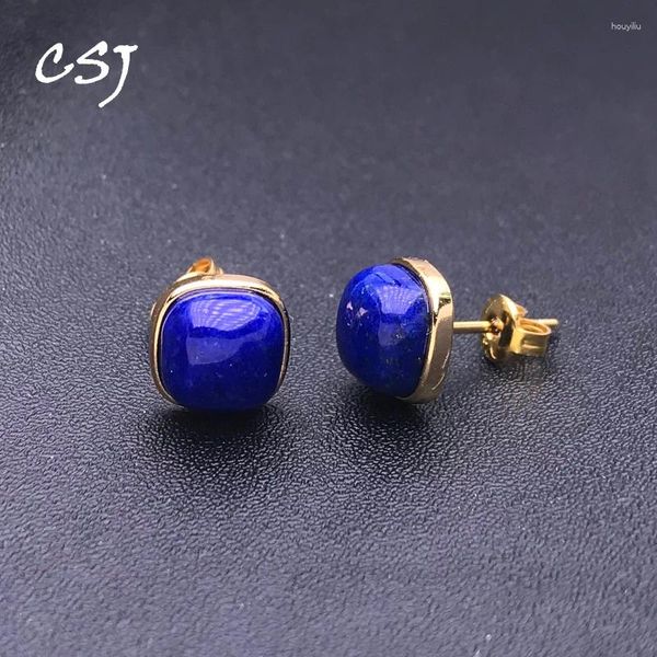 Pendientes de sementales CSJ Elegante Lapis Natural Lapis Sterling 925 Silver Gemstone 8 mm para mujeres Fiesta Cumpleaños Mano de joyería Regalo 2024