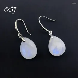 Stud -oorbellen CSJ Natural Blue Moonstone Earring Sterling 925 Silver Sunstone Water Drop For Women Party Birthday Sieraden Gift