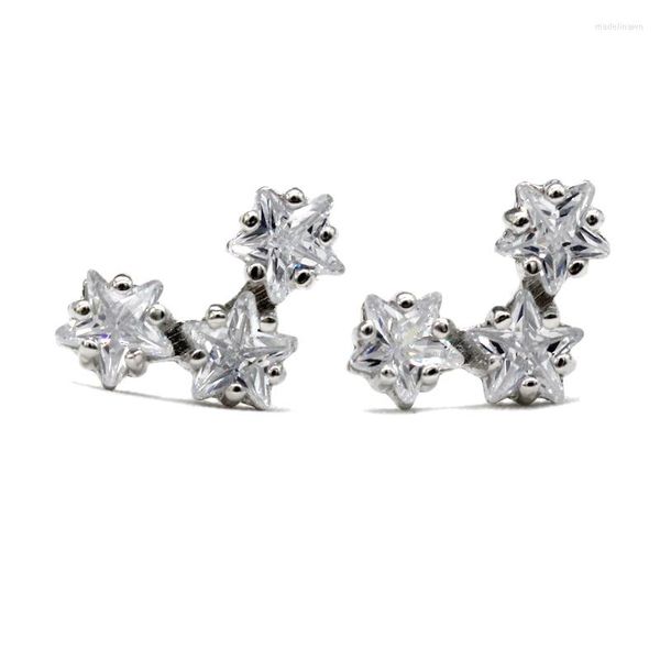 Boucles d'Oreilles Cubique Zircon 925 Argent Sterling Pour Femmes Filles Trois Triple Étoiles Comète CZ Femme Fine Jewelry