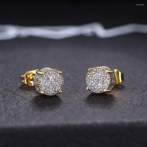 Orecchini a bottone Cubic Zirconia Bling ghiacciato intorno all'orecchino Oro rame per uomo Gioielli Hip Hop Donna Rapper Ear Ring