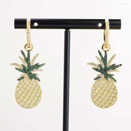 Oorknopjes Cubic Zirconia Pave Gold Plated Hoop Pineapple Charm For Eardrop/hanger Sieraden