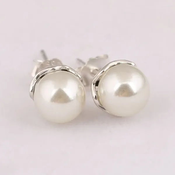 Boucles d'oreilles Élégance cultivée avec des clous de perles blanches boucle d'oreille pour les femmes authentiques S925 bijoux en argent Sterling dame fille cadeau d'anniversaire