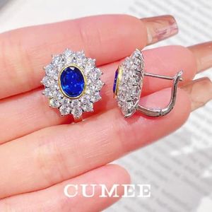 Stud -oorbellen cumee saffier edelsteen gemaakt blauw sterling zilver voor vrouwen