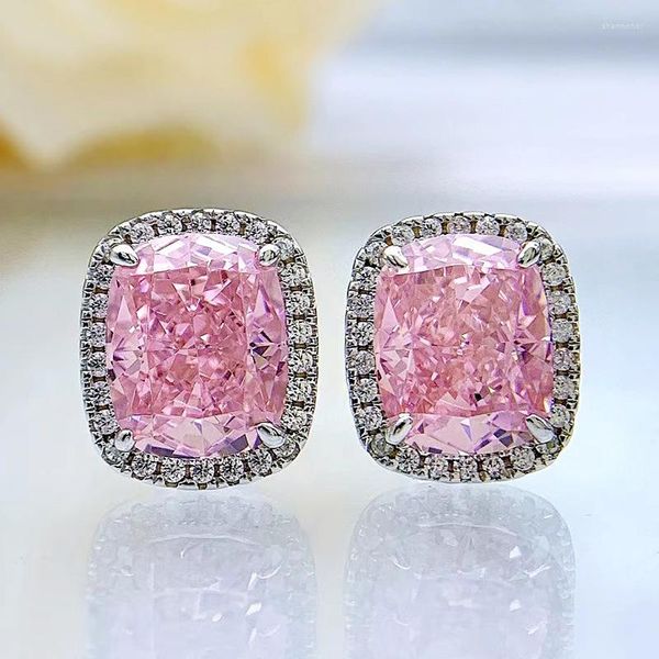 Pendientes de tuerca con corte de cojín, pendiente de diamante rosa de 3ct, plata de ley 925 auténtica, promesa de boda para mujer, regalo de joyería nupcial