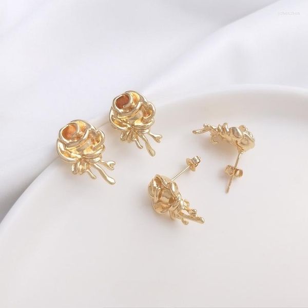Boucles d'oreilles à clous couleur personnalisée préservant l'or enveloppé Rose avec anneau 925 aiguille en argent bricolage suspendus accessoires de perles baroques