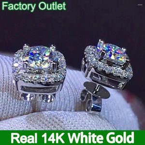 Pendientes de tuerca personalizados de oro blanco de 14 quilates para mujer, cuadrado, 0,5, 1, 2, 3 quilates, moissanita redonda, regalo de diamante, compromiso de aniversario de boda