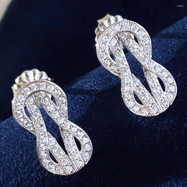 Boucles d'oreilles personnalisées en or blanc massif 14 carats pour femmes, ruban de diamants Moissanite, cadeau d'anniversaire de mariage, de fiançailles